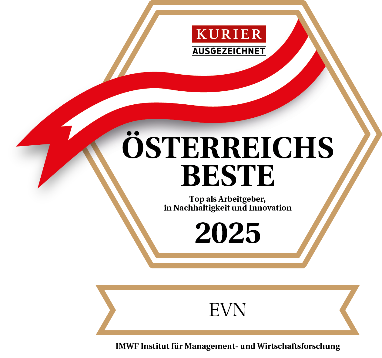 EVN von Kurier ausgezeichnet als "Österreichs Beste". Top als Arbeitgeber, in Nachhaltigkeit und Innovation 2025. IMWF - Institut für Management- und Wirtschaftsforschung.