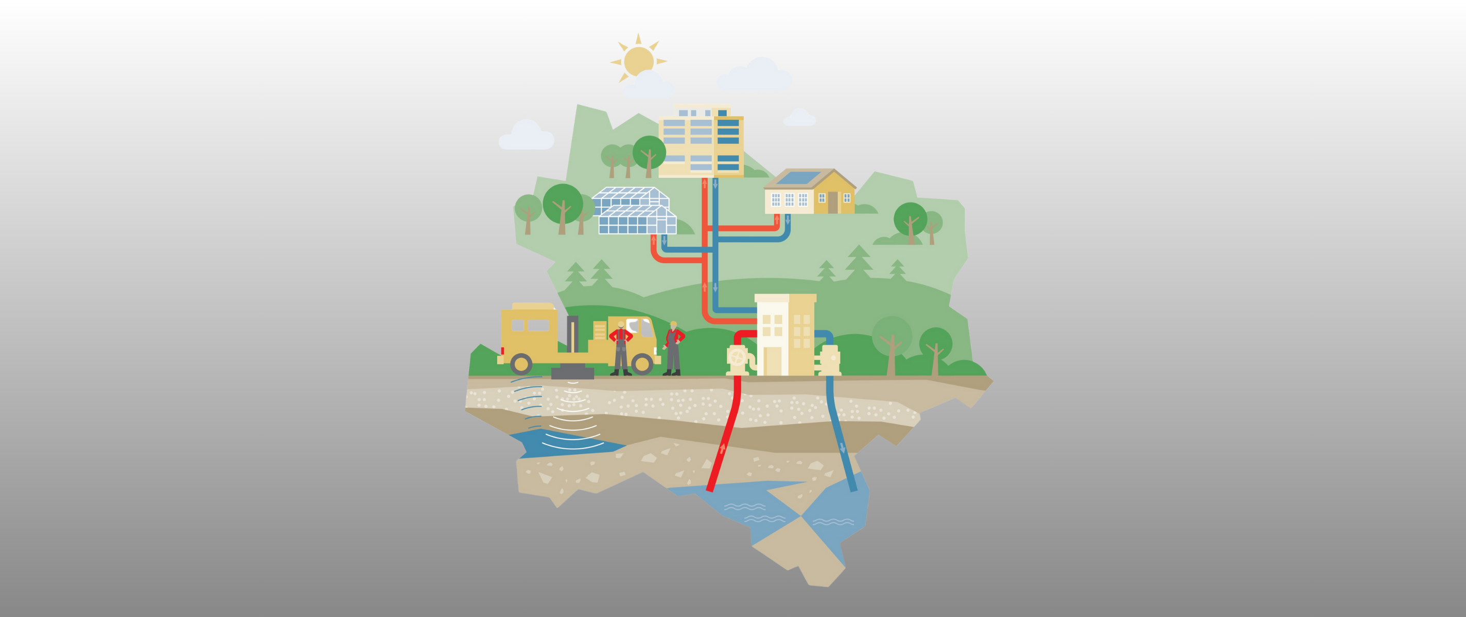 Stilisierte Karte von Niederoesterreich mit Geothermie-Illustration